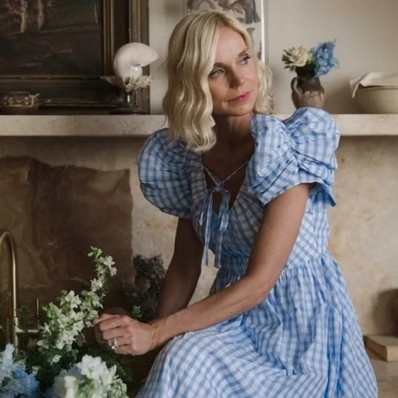 NWT Antonio Melani x Jennifer Sumko Catherine Gingham Puff Sleeve Midi Dress - Picture 3 of 6